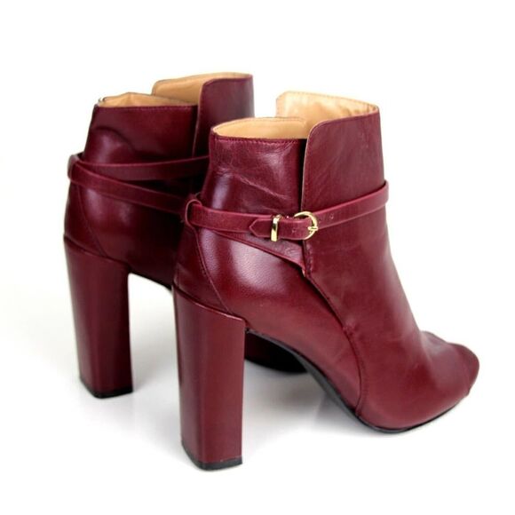 Banana Republic BURGUNDY GENUINE LEATHER OPEN TOE HIGH HEEL SHOES Sz 6.5M - Picture 5 of 11